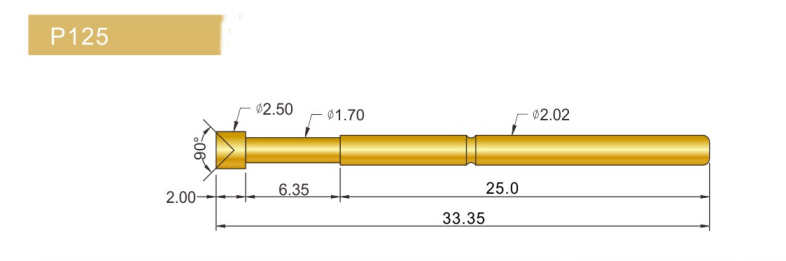 P125-LM探針尺寸、P125探針尺寸、2.0探針、測(cè)試探針、測(cè)試頂針、彈簧針