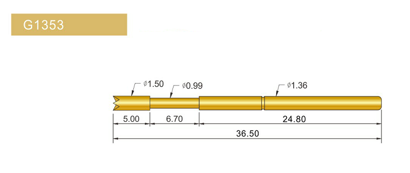 G1353-Q探針、四爪頭探針、1.36mm測試針、總長36.5mm、彈簧針圖片、測試針圖片、頂針圖片、探針圖片