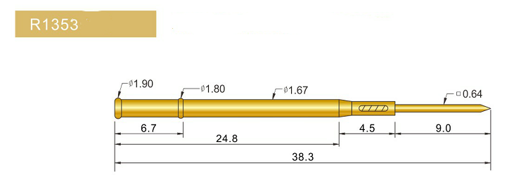 R1353-W探針套管、1.67mm測(cè)試針、總長(zhǎng)38.3mm、彈簧針套管圖片、測(cè)試針套管圖片、頂針套管圖片、探針套管圖片