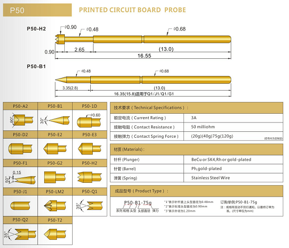 P50測(cè)試探針規(guī)格、P50測(cè)試探針選型、測(cè)試探針廠家