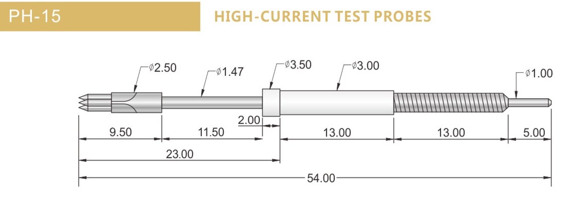 PH-15測(cè)試探針尺寸，華榮華探針選型規(guī)格